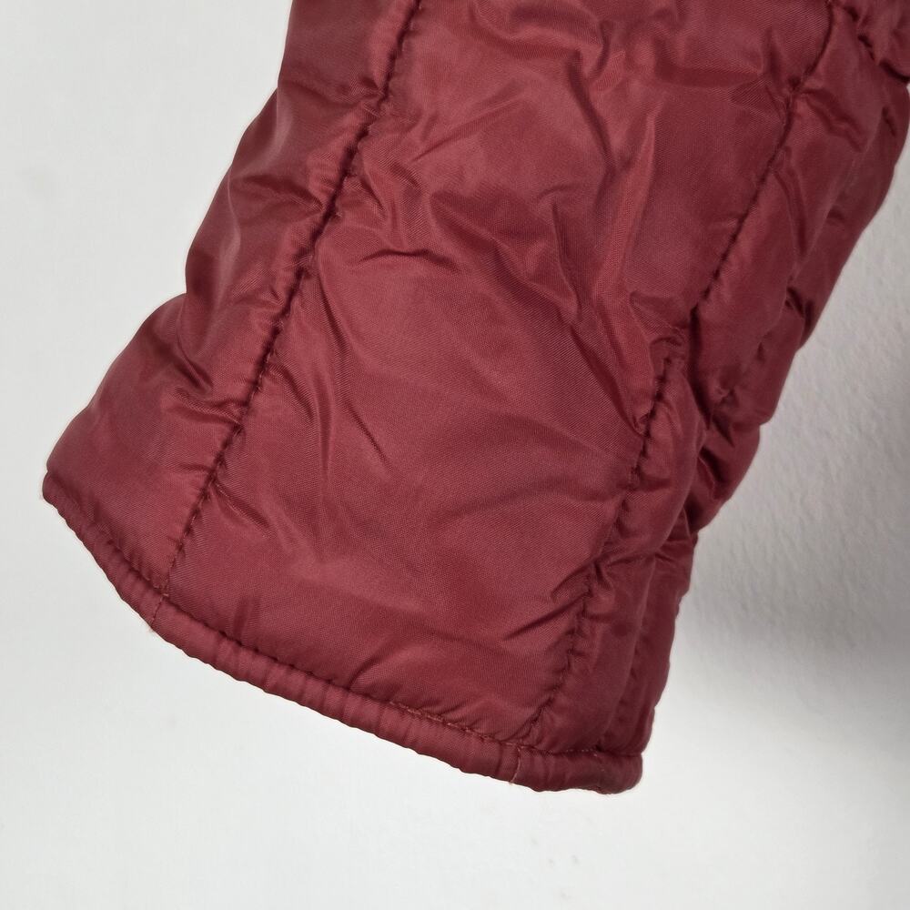 Vintage Quilted Jacket Womens Size 12 Real Fur Collar Long Rust Burnt Red Belted - Picture 11 of 11